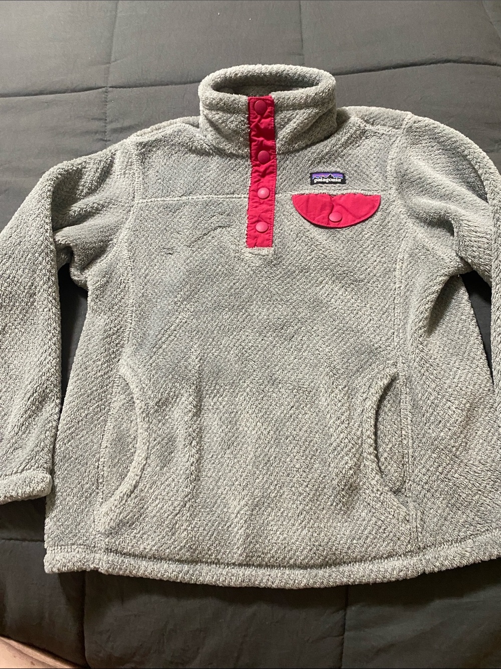 Patagonia Kids Fleece Pullover - Light Gray with Pink Trim
